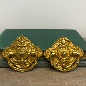 Antique Ornate stamped brass drawer pulls 3.5 inches, Two pulls